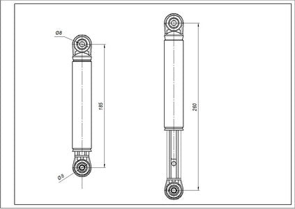 Амортизатор бака для пральної машини Miele 4500826 ANSA 120N L=180-270mm D отворів=8mm