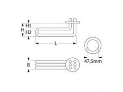 Heating element for tank, bathtub for dishwasher Angelo Po, Dihr, Kromo 2700W, 230V, flange 47.5mm corner.
