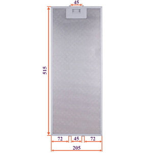 Grease filter for hood (metal) 205x515x8mm (for clips, universal)