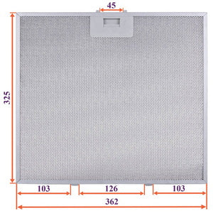 Grease filter (metal) for hood 362x325x8mm (for clips, universal)