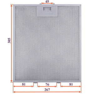 Grease filter for hood (metal) 267x305x8mm (for clips, universal)
