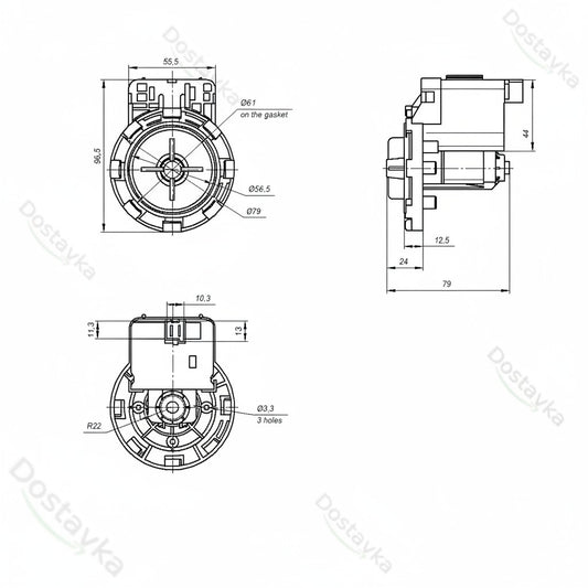 Помпа (насос) для стиральной машины Ardo 651065248 GRE 34 Вт (контакты спаренные сзади; на 8 защелок)