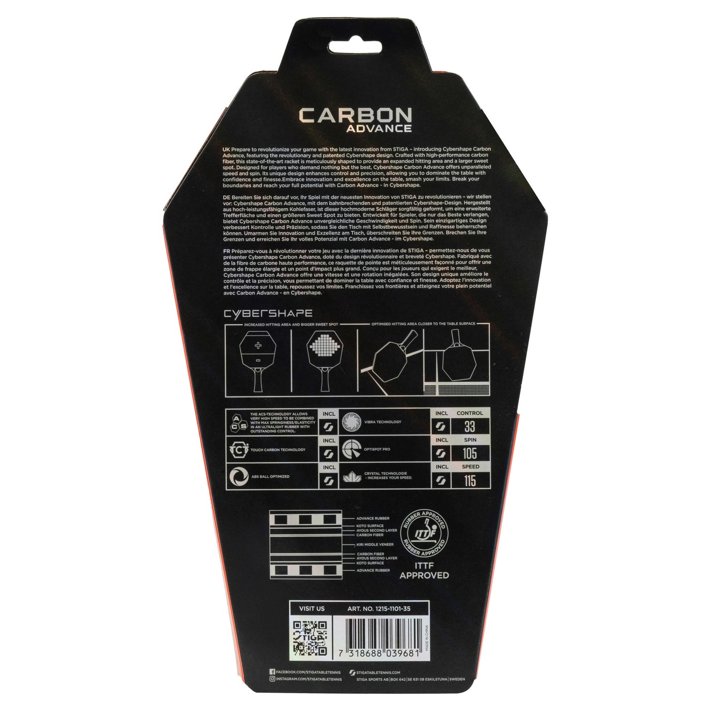 Ракетка для настільного тенісу Stiga Carbon Advance Cybershape FL (1215-1101-35)