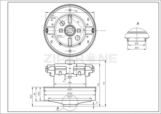Motor for vacuum cleaner Samsung DJ31-00097A 2000W D=135/84mm H=35/111mm (with protrusion)
