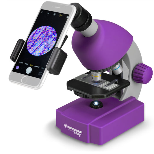 Bresser Junior 40x-640x Purple microscope with follow-up kit and smartphone adapter (8851300GSF000)