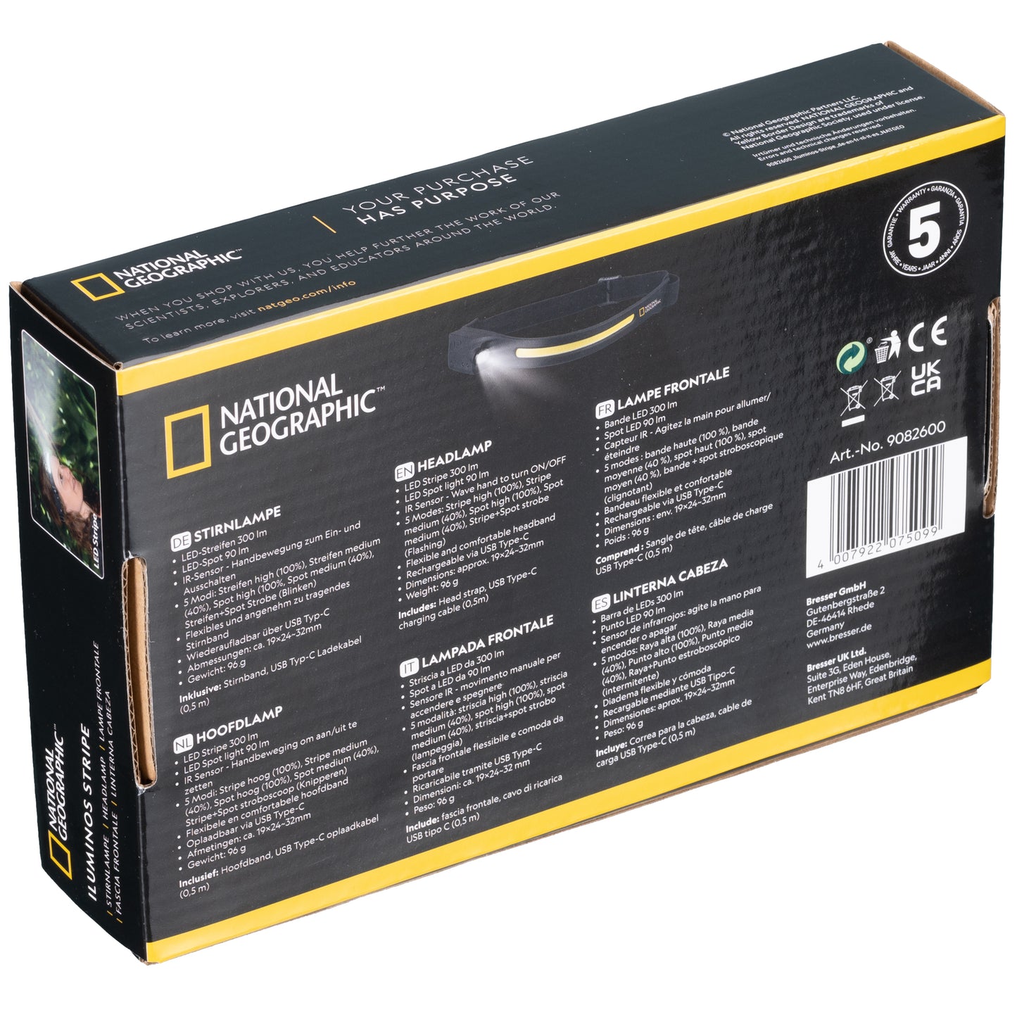 Headlight National Geographic Iluminos Stripe 300 lm + 90 Lm USB Rechargeable (9082600)