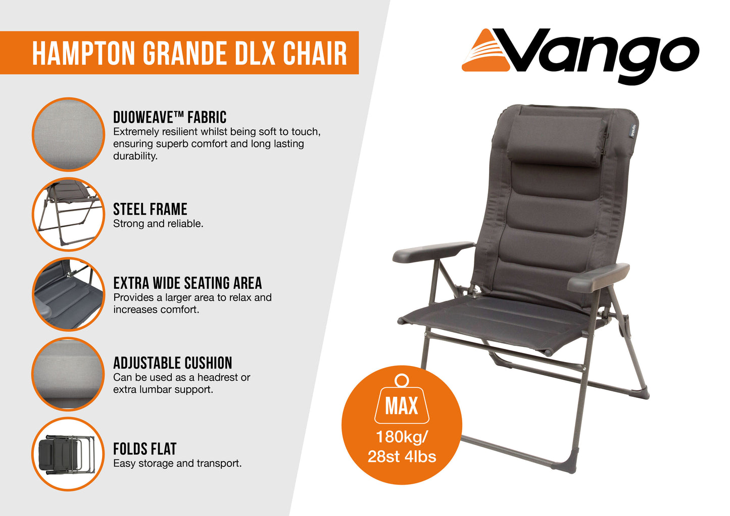 Camping chair Vango Hampton Grande DLX Chair Excalibur (CHRHAMPTOE27A3T)