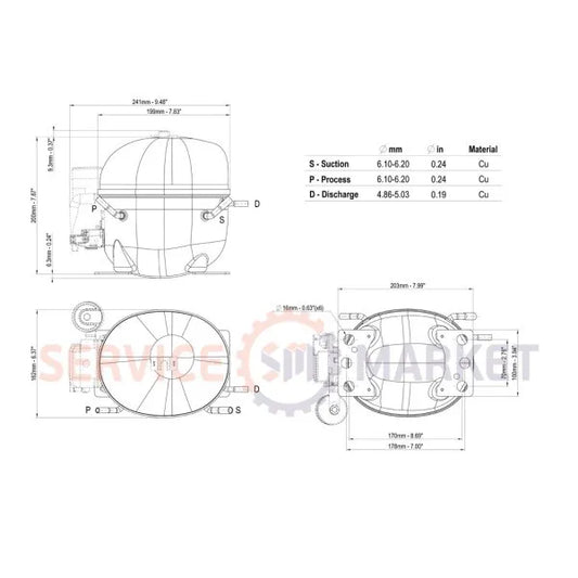 Compressor for refrigeration EMBRACO ASPERA NEK1116Z R134a 194W (with starting relay RSCR)