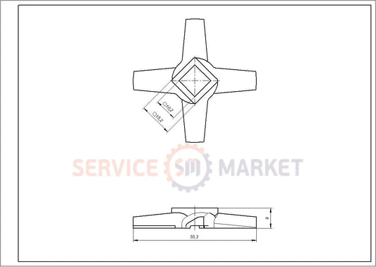 Zelmer meat grinder Knife 00755469 NR8 86.3107 D54 h9 Hole=10x10mm