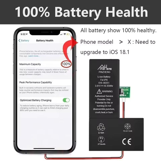 High Capacity Battery for iPhone 8 SE2020 6 6S 7 8Plus X Xs Max Xr (3300 mAh)