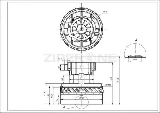 Motor for washing vacuum cleaner Samsung DJ31-00114A Ametek 1600W D=143/78mm H=73/168mm