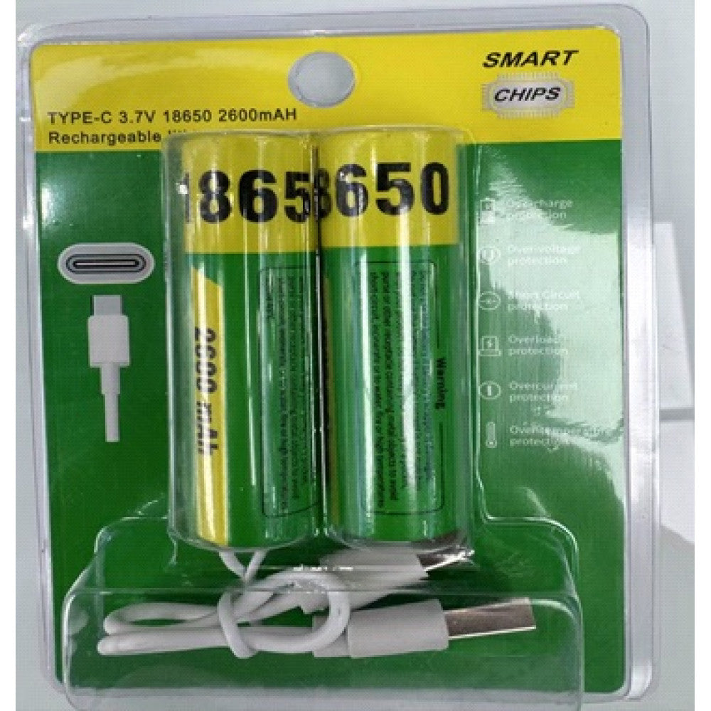 Аккумуляторные батарейки с Type-C разьемом Lithium-ion 2600mAh 18650 (2шт)