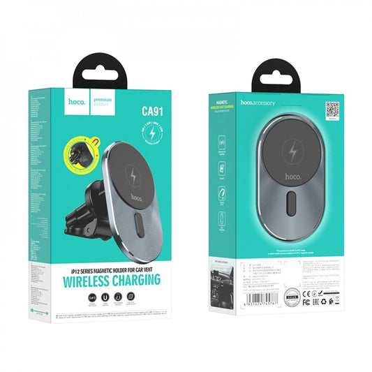 Car Holder – Hoco CA91 Magic magnetic wireless fast charging – gray