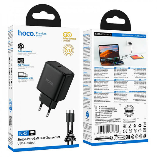 Home Charger | 40W | PD | C to C Cable (1m) — Hoco N83 — White