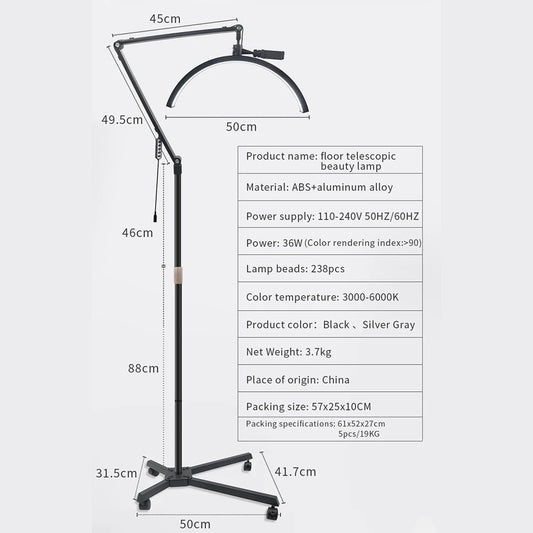 Shadowless LED crescent lamp HD-M50X 36W color 3200-5600K 50cm light:238 138-180cm Alloy lamp head+metal support