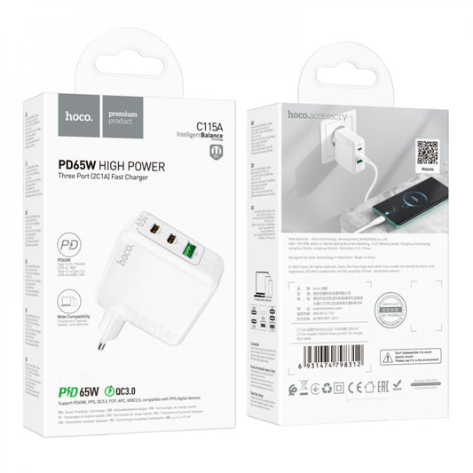 Home Charger 65W GaN 2PD QC 3.0 Hoco C115A – White