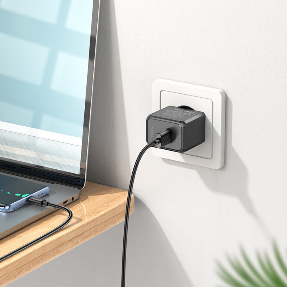 Home Charger | 2.1A | 1U | USB C Cable (1m) – Hoco CS11A – Black
