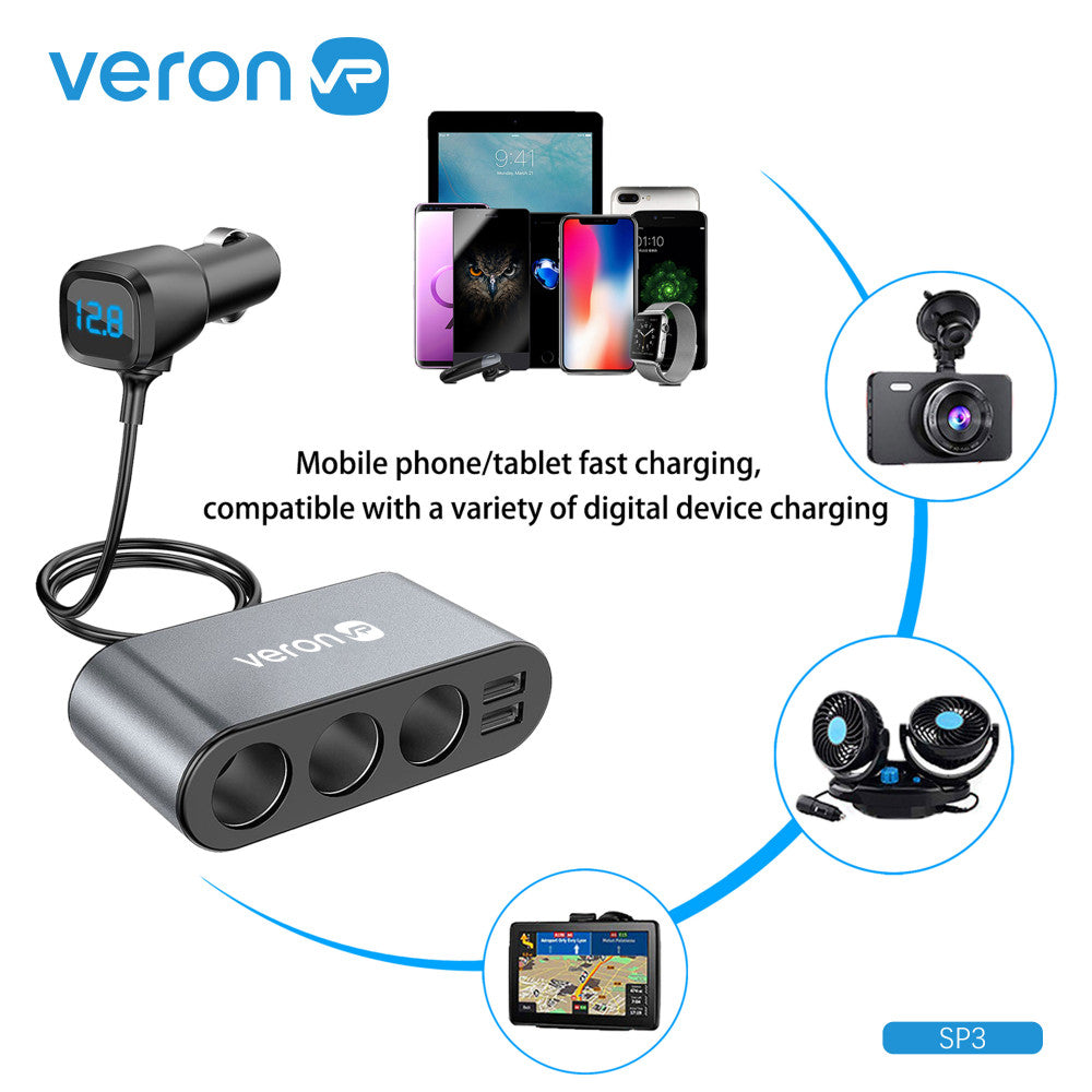 Cigarette Lighter Splitter | 3S | 3.1A | 2U — Veron SP3