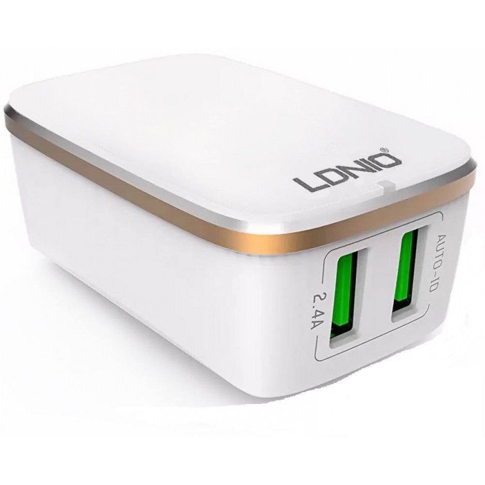 Home Charger | 2.4A | 2U | Lightning Cable (1m) – Ldnio A2204 White