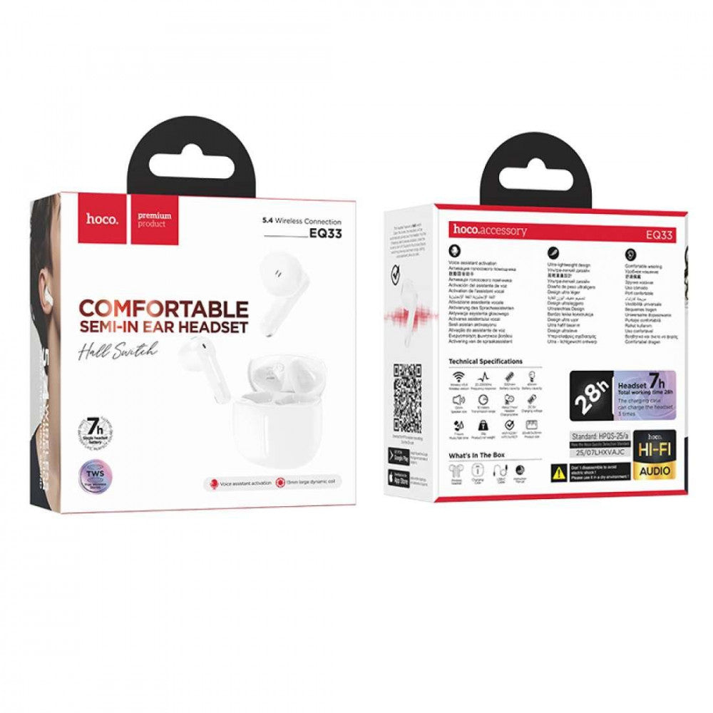 Bluetooth гарнітура TWS Hoco EQ33 — White