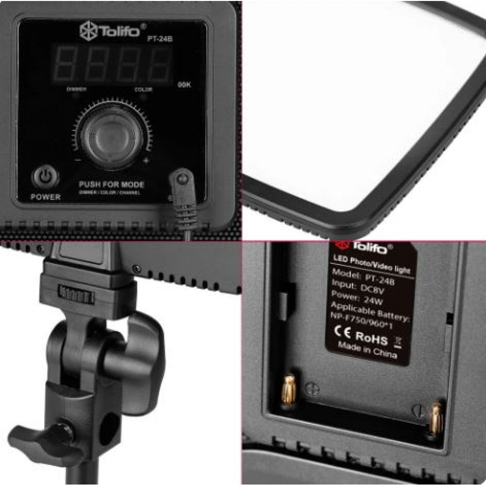 Video light lamp LED PT-24B 24W color 3200-5600K /2400LM/Battery F-750 4400Mah+Charger (240*184*14)