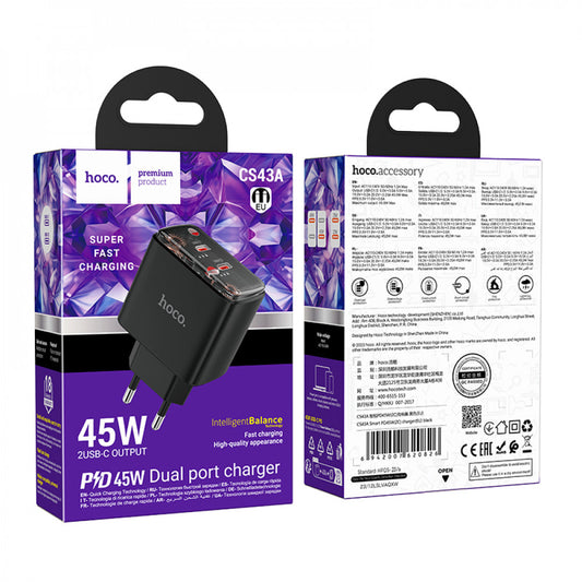 Home Charger | 45W | 2 PD – Hoco CS43A – Black