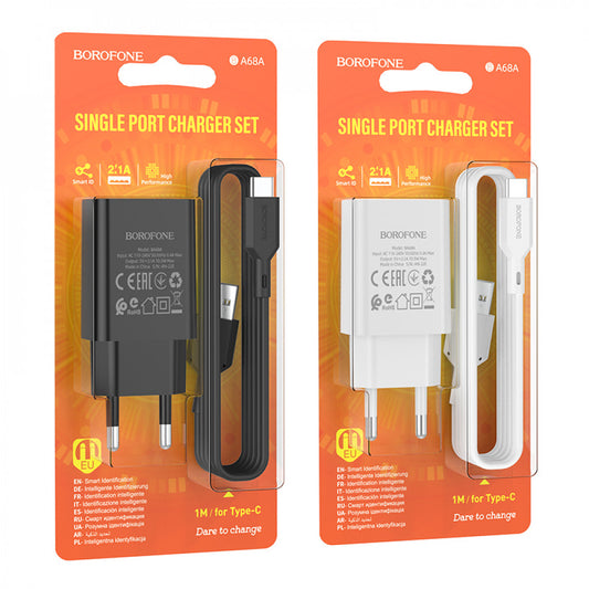 Home Charger 2.1A 1U USB C Cable (1m) Borofone BA68A – Black