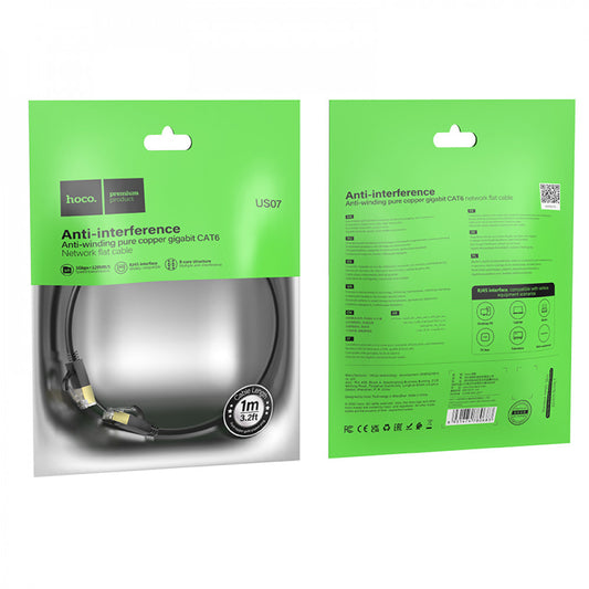 Hoco US07 General pure copper flat network cable(L=1M) – Black