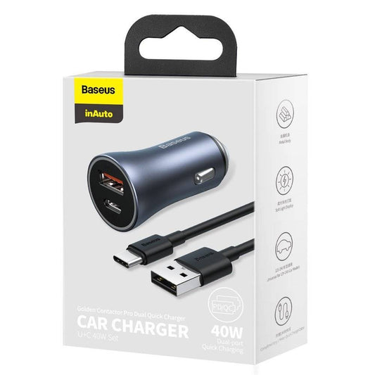 Car Charger 40W 1U 1C USB C Cable (1m) Baseus (TZCCJD-0G) Golden Contactor Pro Quick Charger Dark Gray – TZCCJD-0G Dark Gray