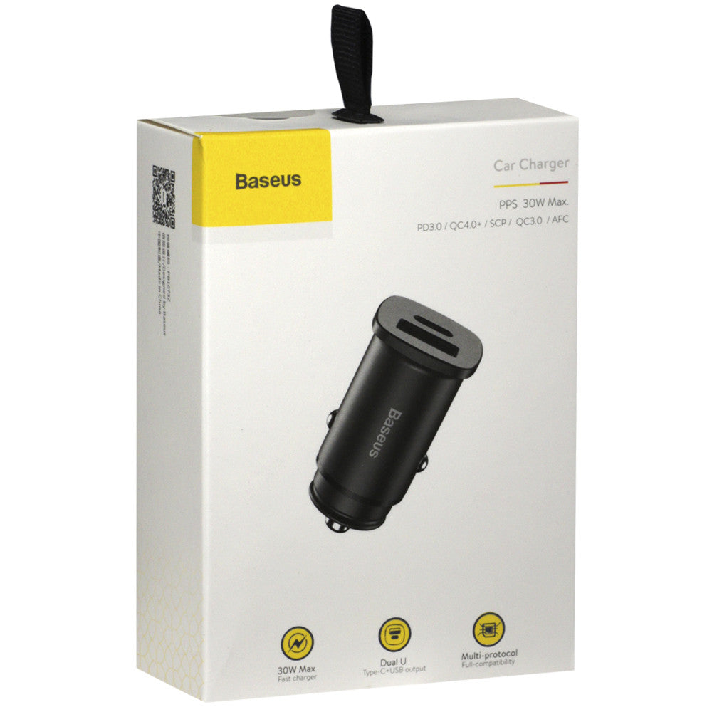 Car Charger 30W 1U 1C Baseus (CCALL-AS01) Square metal – CCALL-AS01 Black