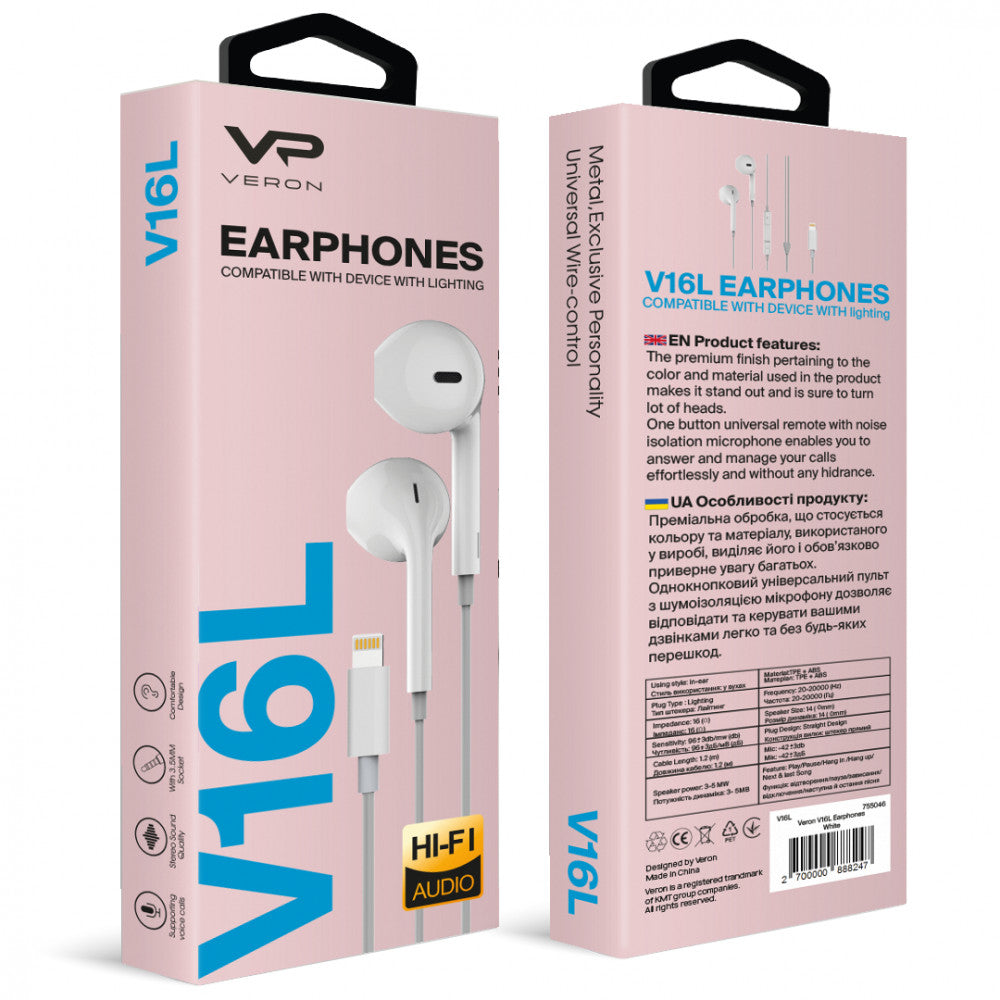 Lightning headphones with microphone Veron V16L