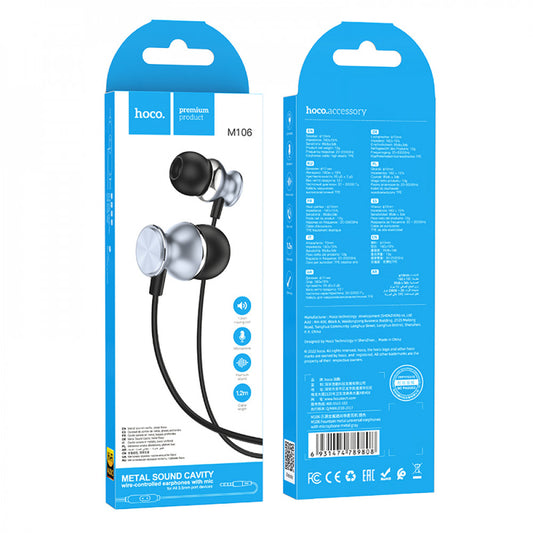 3.5mm Earphones With Mic Hoco M106 – Metal Gray