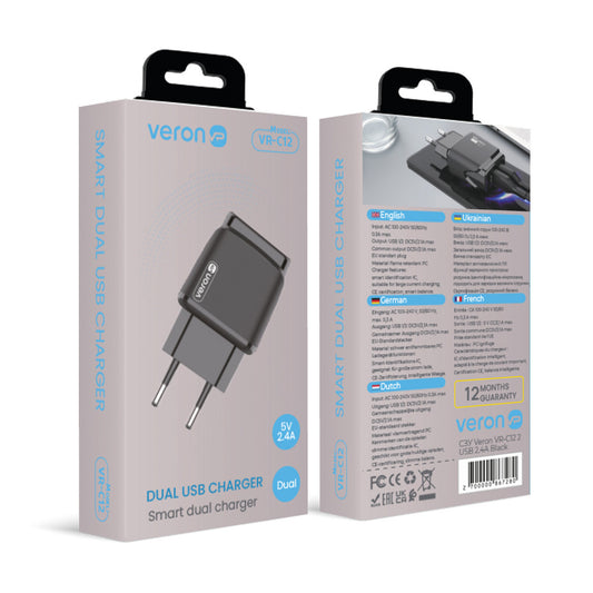 Home Charger 2.4A 2U Veron VR-C12 – Black