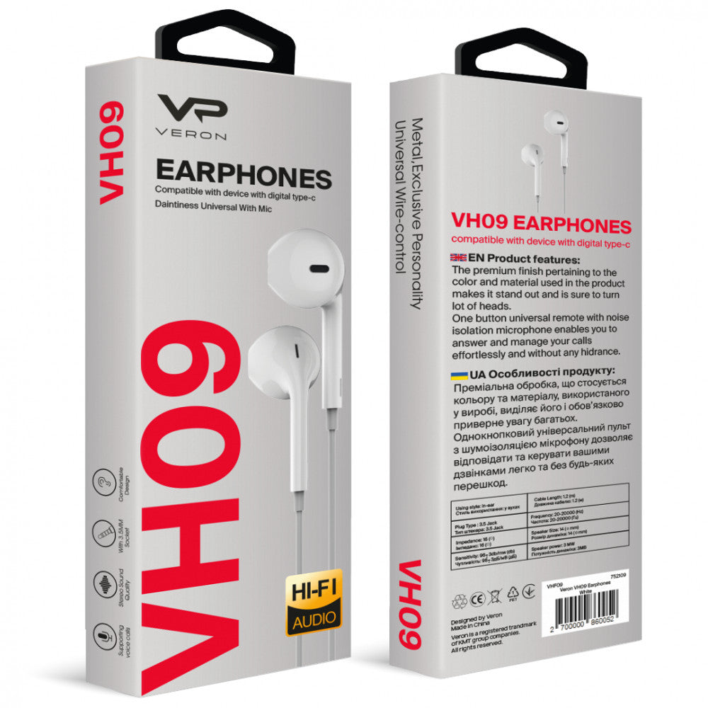 Headphones with microphone 3.5mm Veron VH09