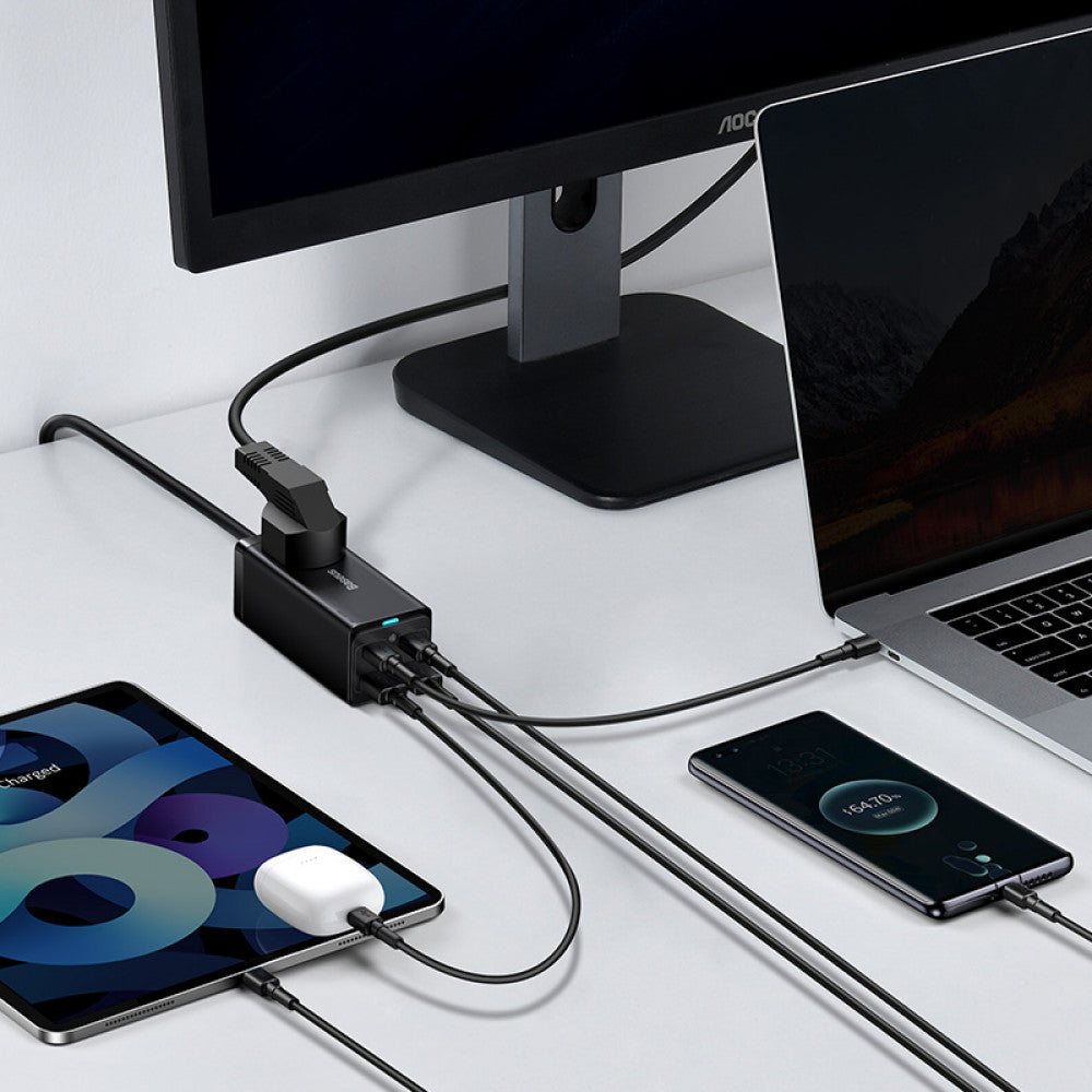 Home Charger 65W GaN3 AC 2U 2C C to C Cable (1m) Baseus (PSZM000001) Pro Desktop Powerstrip – PSZM000001 Black