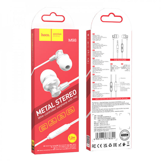 3.5mm Earphones With Mic – Hoco M98 – Metal Gray