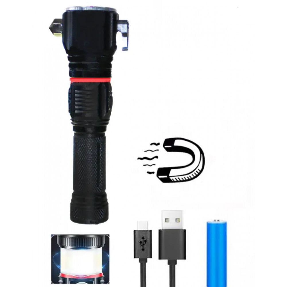 Фонарь ручной аккумуляторный с USB, ZOOM, стеклобоем и магнитом — SY-2008