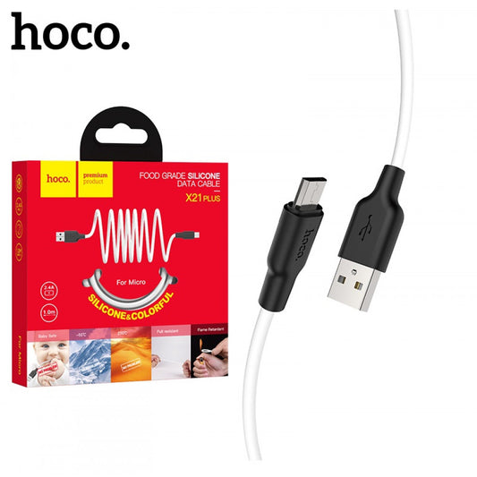 Кабель Micro 2.4A (1m) — Hoco X21 Plus Silicone — Black&white