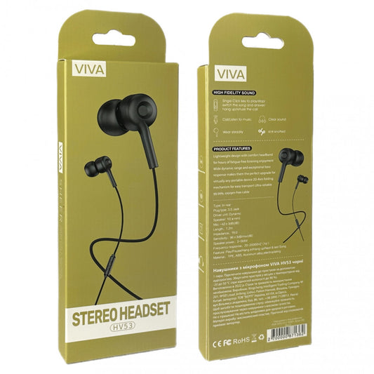 Навушники з мікрофоном 3.5mm Viva HV53 — Black