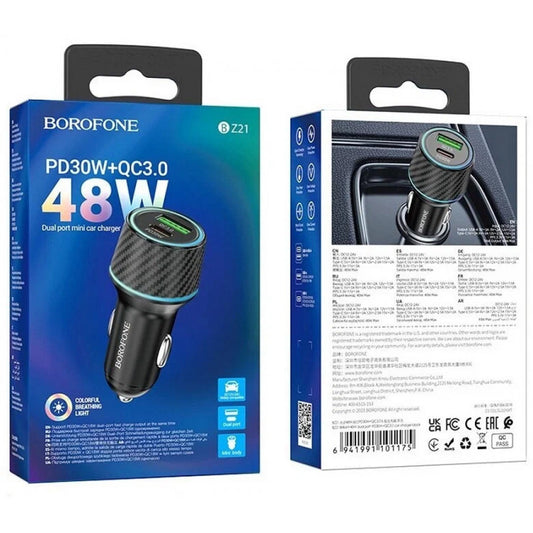 Car Charger | 30W | PD | QC3.0 C to C Cable (1m) – Borofone BZ21 – Black