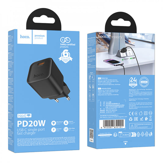 Home Charger | 20W | PD3.0 — Hoco N64 — Black