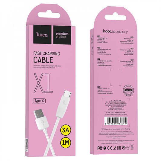 USB C cable 2.1A (1m) Hoco X1 – White