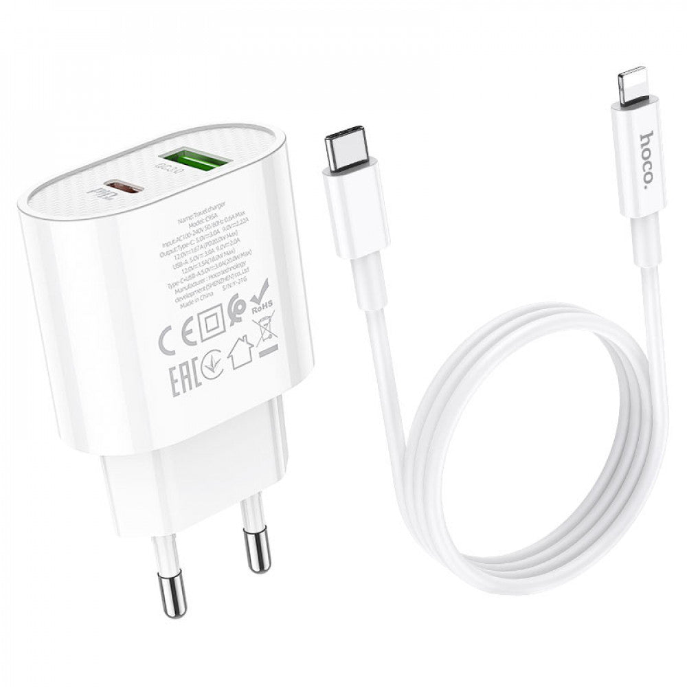 Home Charger 20W PD QC3.0 C to Lightning Cable (1m) Hoco C95A – White
