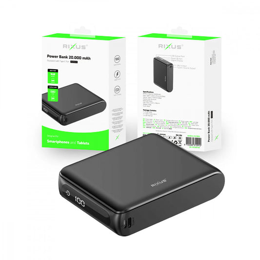 Power Bank 20000 mAh —Rixus RXPB25 Compact Digital Display
