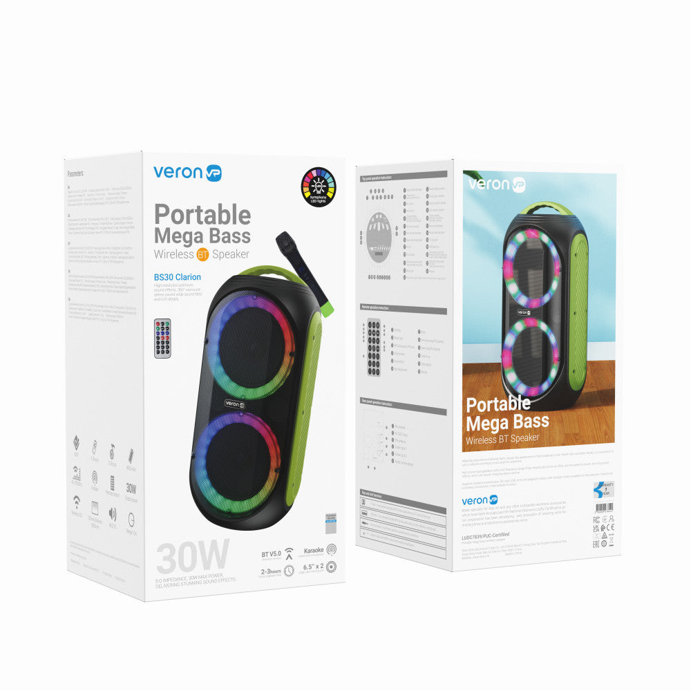 Portable speaker – Veron BS30 Clarion 30 Watt karaoke+wireless microphone+remote
