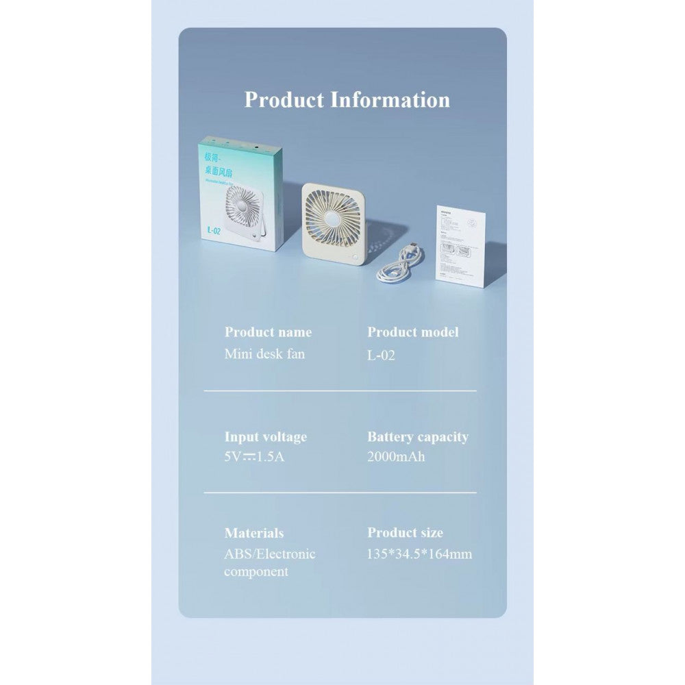 Портативный мини вентилятор L-02 -2000 mAh — Green