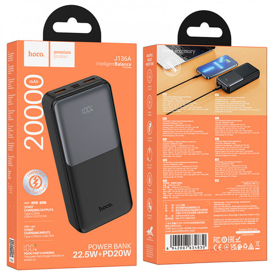 Power Bank 20000 mAh | 22.5W+PD20W — Hoco J136A — Black