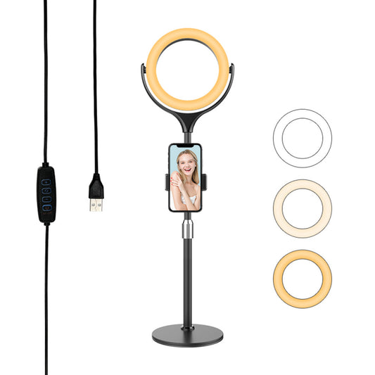 LED ring lamp kit 26 cm F-537A 10" 64 pcs light 3300K - 6000K + holder + remote + tripod stand — Black