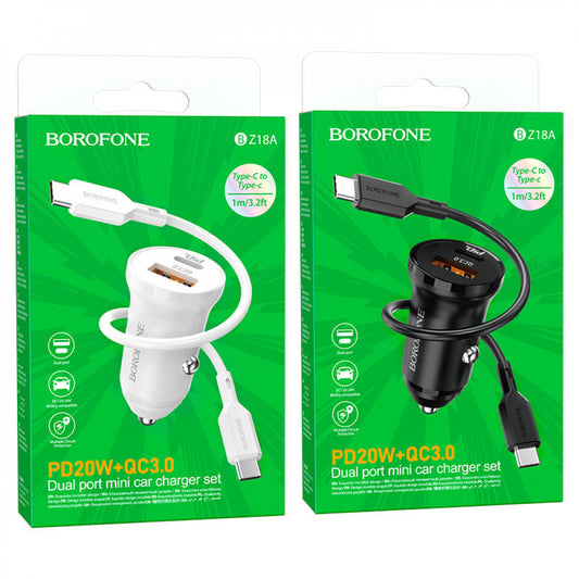 Car Charger 20W PD QC3.0 USB C Cable (1m) Borofone BZ18A – Black