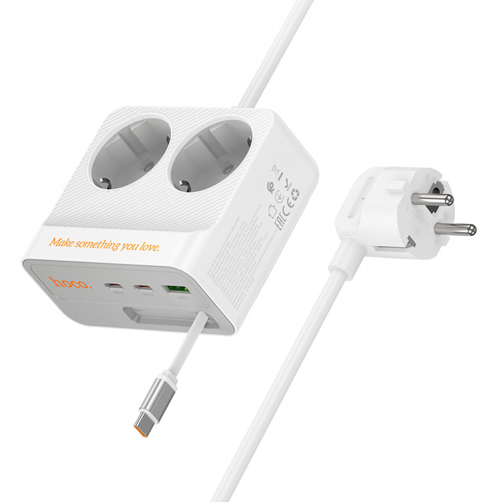 Power Extension 1U | 2P | 3C — Hoco AC28 L=2M — White